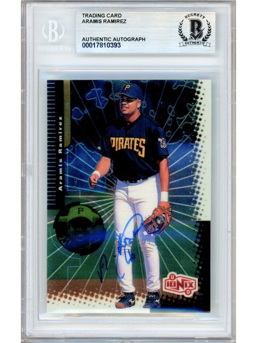 Aramis Ramirez Signed 1999 Upper Deck Ionix #48 Baseball Card Beckett BAS Slab